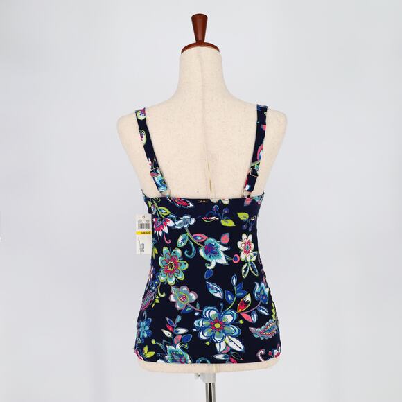 Anne Cole Women Navy Floral Twist Front Bandeau Tankini Swim Top Size 34B/32C - Picture 4 of 5